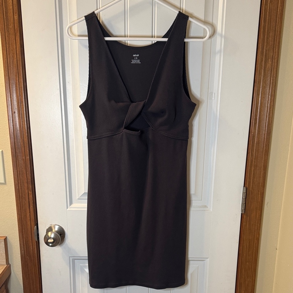 Aerie Black Reversible Knit Ribbed Mini Dress